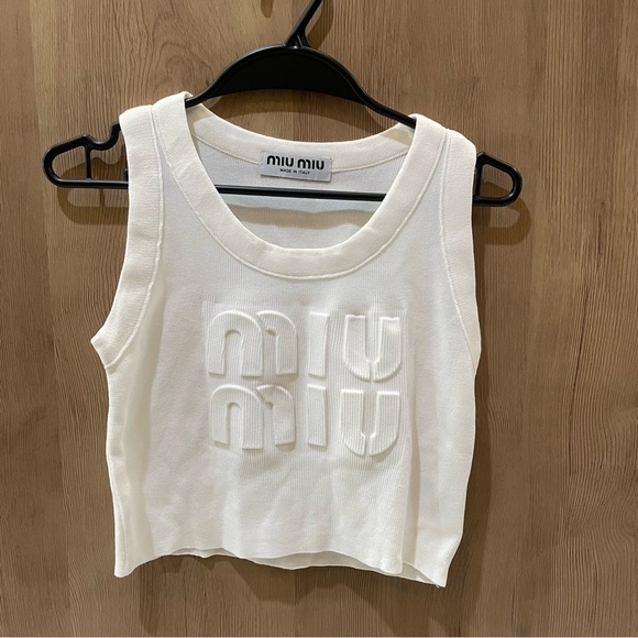 Miu Miu Tops - Miu Miu White Embossed Logo Tank Top